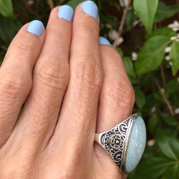 Iridescent Opal Filigree Statement Ring - Picture 5 of 8